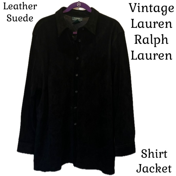 Vintage Ralph Lauren Black Leather Suede Jacket / Shirt 3X Plus Size Shacket - Picture 3 of 16